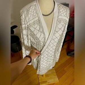 White Premium Beaded Oversized Blazer